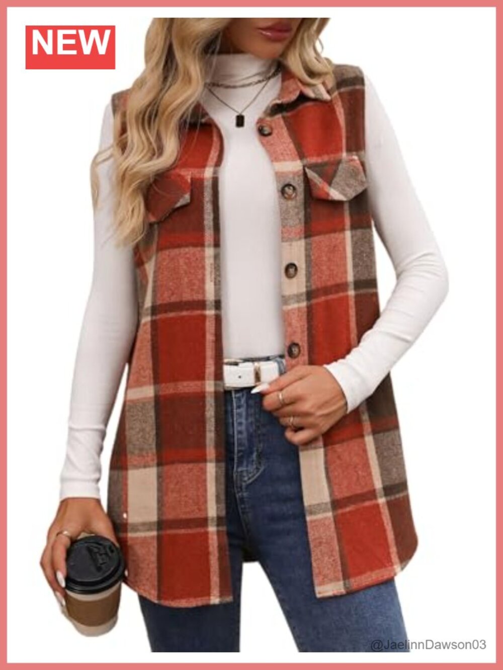 ZILIN Women's Flannel Plaid Vest Button Down Sleeveless Shacket Shirt Jacket